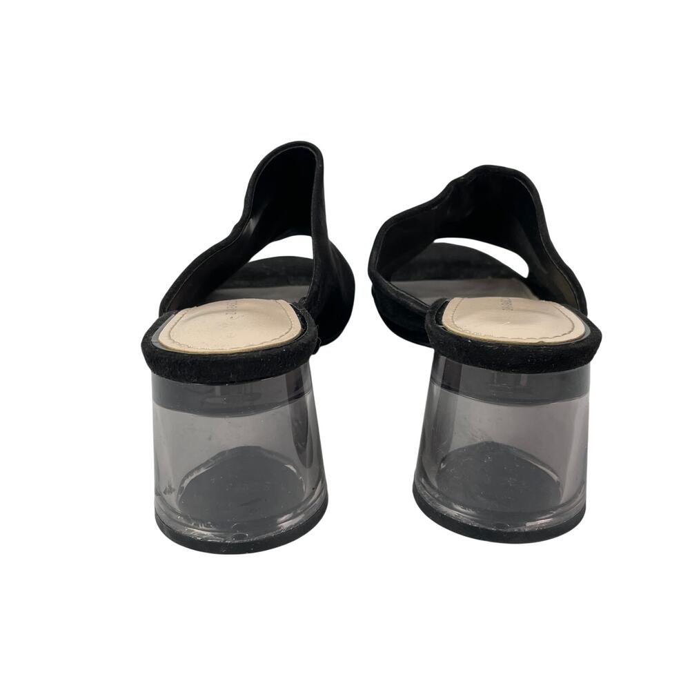 Zara Women's Black Faux Suede Clear Chunky Block Heel Open Toe Mule Heels Sz 7.5 - Picture 3 of 7
